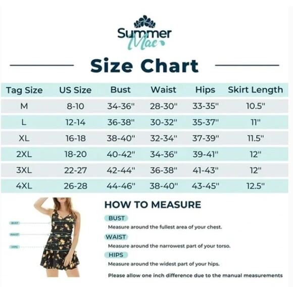 Summer Mae 4XL Plus Size One Piece Swimsuit Black Cherry Skirt Short Modest NEW - Picture 12 of 12